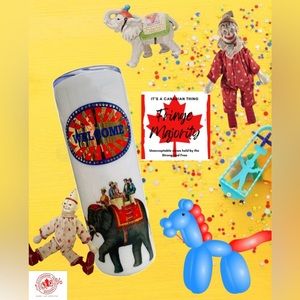 Vintage Circus epoxy tumbler, 20oz skinny, insulated, elephants and acrobats